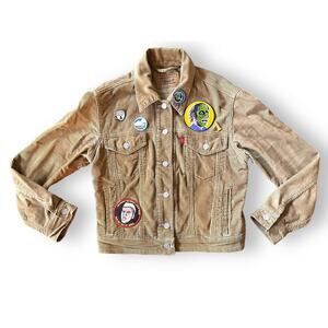 Vintage Patched Levi Tan Brown Corduroy Trucker Jacket S Horror